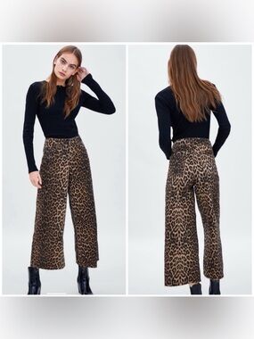 Zara TRF Leopard Wide Denim